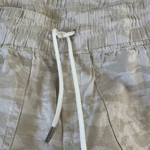 Athleta Cream & Tan Camo Cabo Print Tied Linen Jogger Pant Zip Front Pockets 4 - Picture 9 of 15